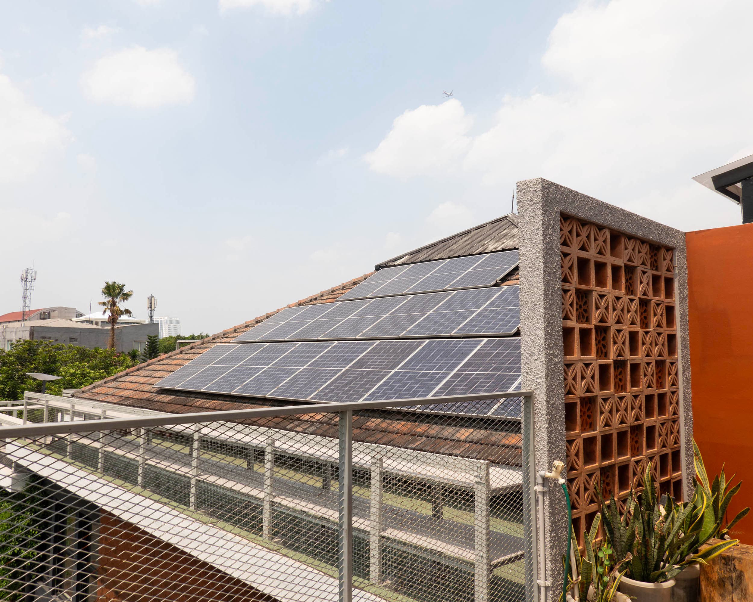 Solar panels help light up our gardens and areas around the studio